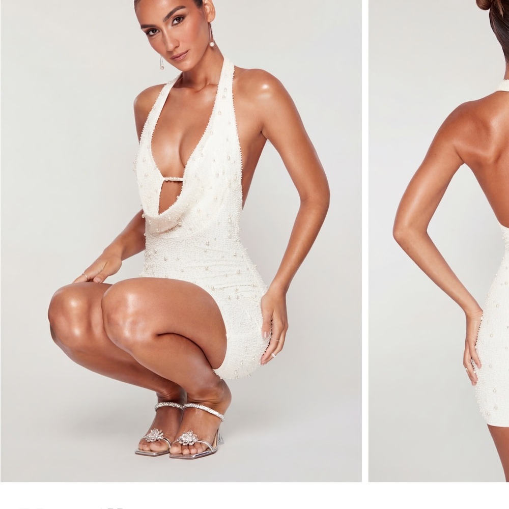 Oh Polly Ivory Beaded Mini Dress